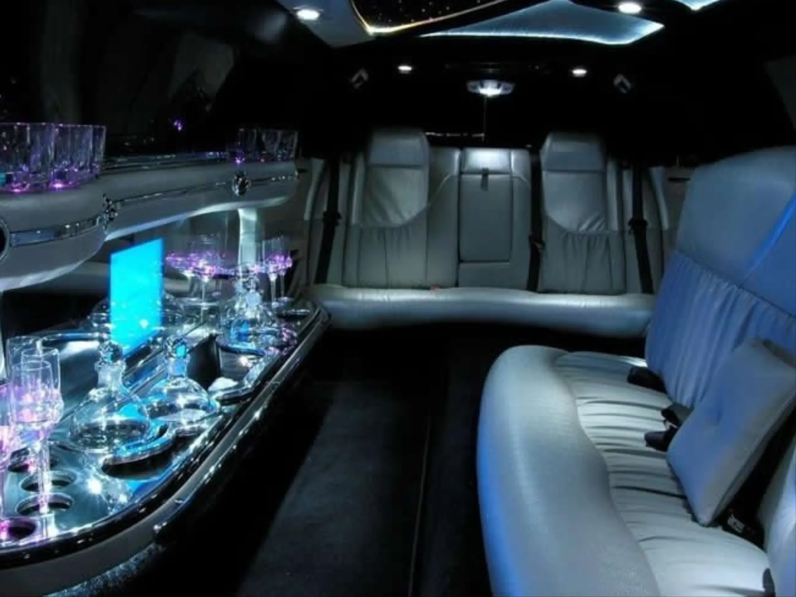 Black Chrysler 300 limo rental Sacramento interior detail