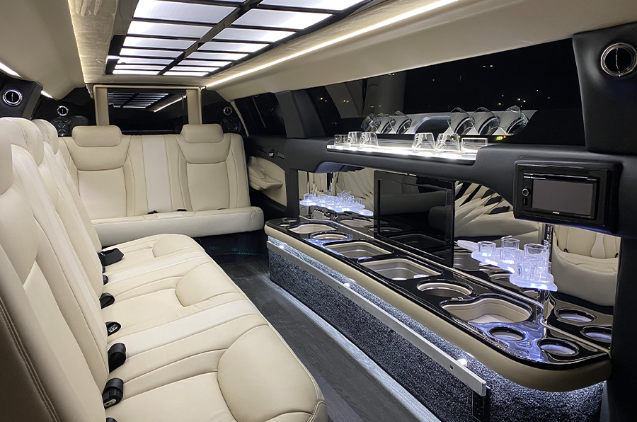 Black Chrysler 300 limo rental Sacramento interior detail